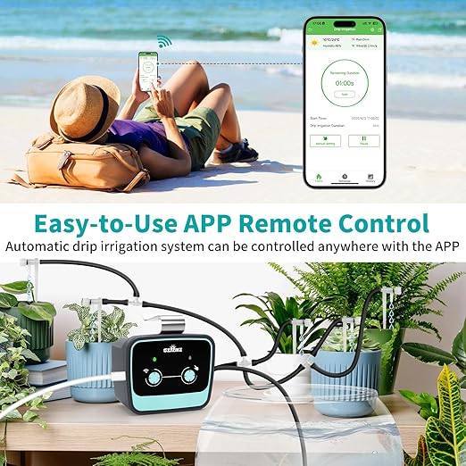 Drip Irrigation Kit System for Garden, WiFi & App Control Self Plant Watering Devices for Indoor Outdoor, Automatic Watering System with 3 Watering Modes/Water Shortage Alert/Weather Forecasting