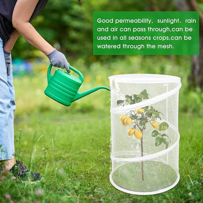 Zofylux 4 Pcs Pop Up Plant Cover Net,19”x 14”Round Foldable Plant Covers,Garden Plant Protectors with 16 Pcs Ground Stakes,Garden Mesh Covers for Outdoor and Indoor Plants