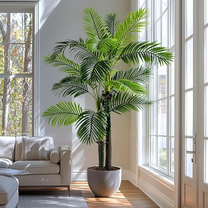 Erimda 6.2FT Artificial Phoenix Palm Tree Artificial Plants Indoor Outdoor Large Faux Coconut Silk Palm Tree Tropical Fake Tree Faux Sago Palm Plant for Modern Farmhouse Yard Outside Patio Poolside