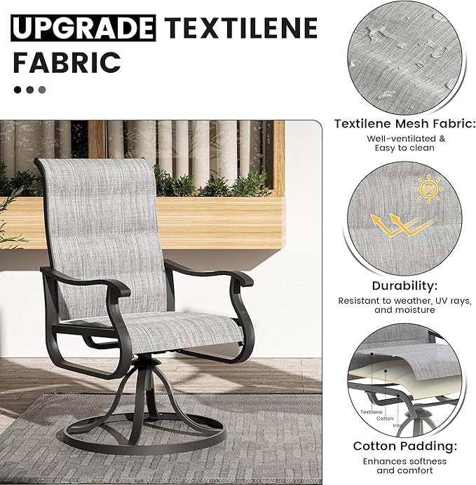 Patio Swivel Chairs Set of 6, Outdoor Dining Chairs with High Back, All-Weather Swivel Rocker Chair for Lawn, Porch or Garden (Padded Grey)