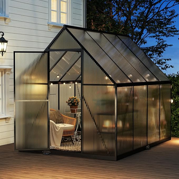 6x8FT Greenhouse for Outdoors, Galvanized Steel Frame Winter Green House w/Adjustable Roof Vent, Lockable Door Handle &DrainageSystem, Walk-in Greenhouses for Outside Garden Backyard