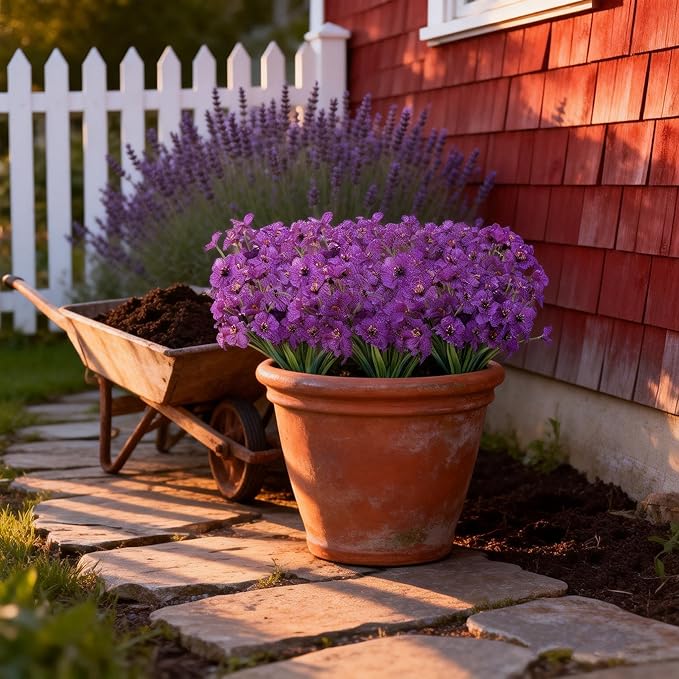 AmyHomie 20 Bundles Artificial Flowers for Outdoor Outside Spring Summer Decoration UV Resistant Faux Flowers No Fade Fake Plastic Plants Garden Porch Window Box Decorating (Purple)