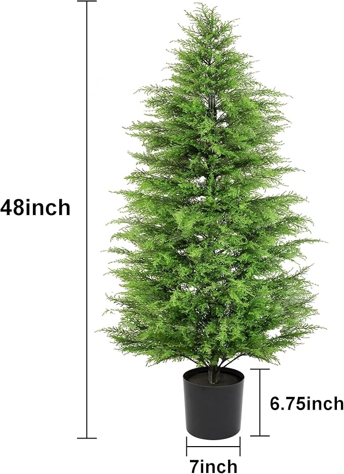 SEVENLOVE 48" Artificial Cedar Topiary Tree Set of 2, 4ft Cypress Tree Topiary Faux Evergreen Shrub Plant for Front Porch Home Office Decor (4FT) ﻿