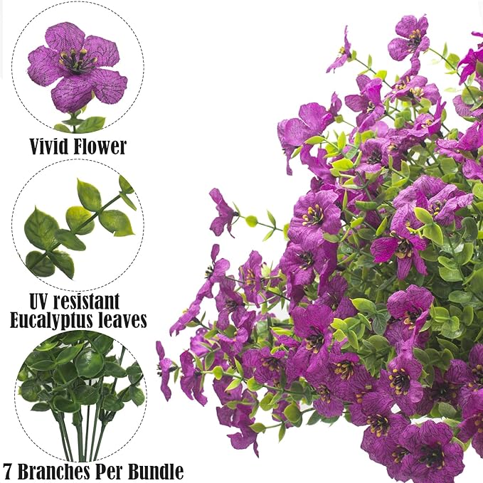 Grunyia Artificial Fake Flowers for Outdoor Spring Decoration, 16 Bundles Faux Silk Colorful Daisy UV Resistant Realistic for Outside Porch Patio Home Yard Garden Planters Pots Window Box (Purple)