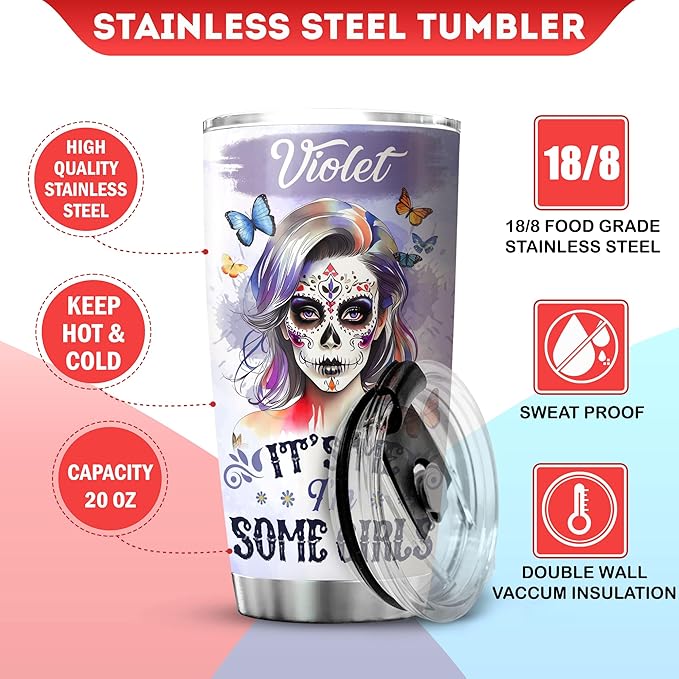 Personalized Coffee Tumbler Skull Custom Name Birthday Gifts For Women Adults Teens Girls Friends Flower Travel Mug With Lid Insulated Cup Oz Cold Steel Tumblers Jewelry Style