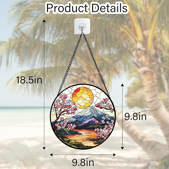 DASTOLL Stained Glass Window Hanging, Sun Blooming Cherry Blossoms Suncatcher Diamond Glass Panel Sun Catchers Decor for Birthday for Women, Men, Wife, Aunt, and Mom 9.8 in