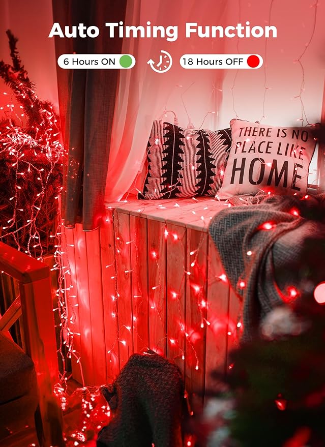 Minetom Christmas String Lights Battery Operated, 2 Pack Total 33FT 100 LED Battery Powered Fairy Lights with Timer, 8 Modes, Waterproof String Lights for Outside Indoor Bedroom Tree Decoration, Red