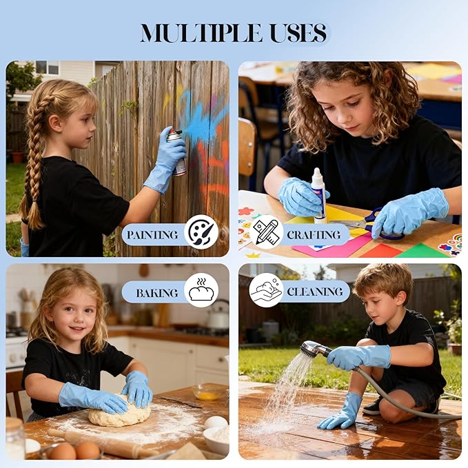 Kids Disposable Gloves for 3-8 Years, 5Mil Blue Nitrile Gloves with Latex-Free and Powder-Free, Durable and Protective for Work, Cleaning, Cooking, Gardening (XS,100PCS)