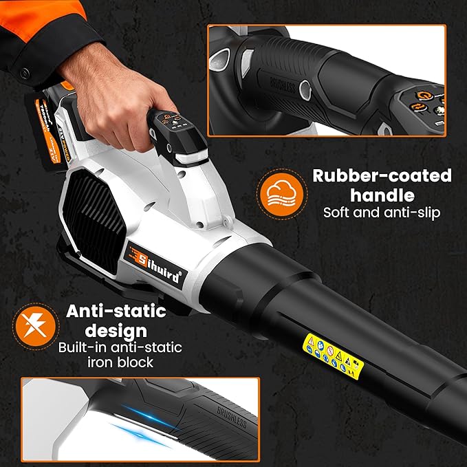 Leaf Blower Cordless, 765CFM Electric Leaf Blowers with 2 x 7.8Ah Batteries and Charger, 3- Speed & Turbo Mode, Equipped with LED Lighting, 1 x Shoulder Strap, Blowers for Lawn Care - SL9501