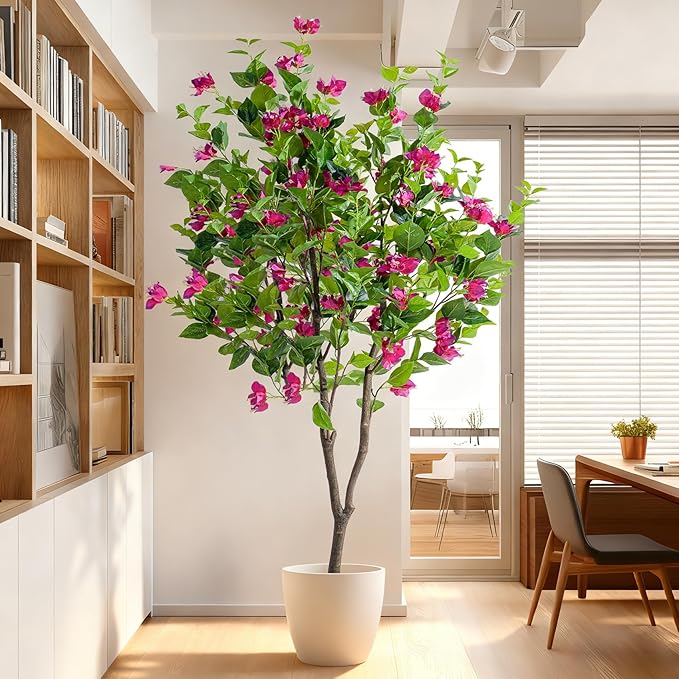 6FT Artificial Bougainvillea Tree Artificial Tree Tall Potted Fake Bougainvillea Trees for Outdoor Indoor Lifelike Potted Faux Plants with Wood Trunk and Flowers Office Wedding Home Decor