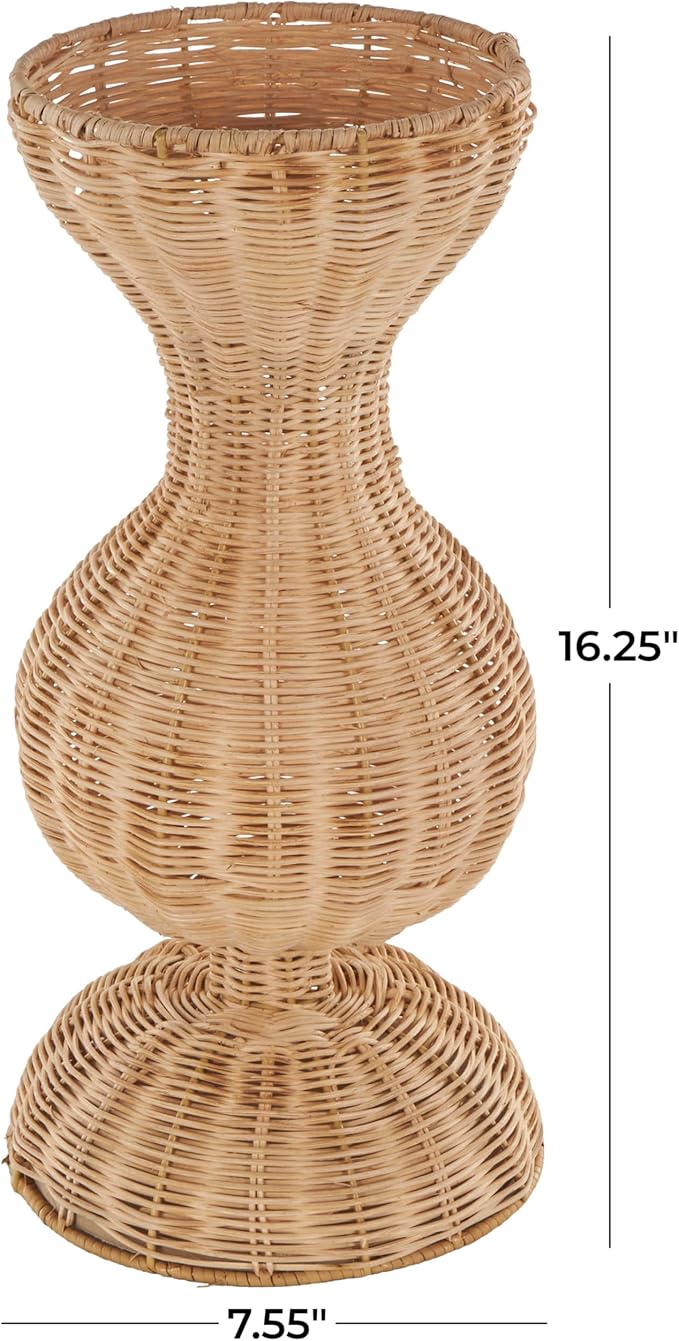 Deco 79 Rattan Handmade Decorative Vase Woven Hourglass Centerpiece Vase with Dome Base, Vase for Home Decoration 8" x 8" x 16", Brown