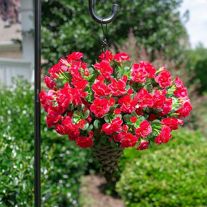 Ivydale Artificial Fake Camellia Flowers Plants for Outdoor Outside Spring Decoration, Faux Silk Hotpink Camellias UV Resistant Look Real for Planter Porch Patio Garden Yard, 3 Large Bundles