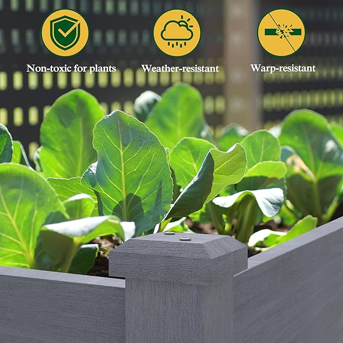 BlueWish 47" W x 23" D x 30" H Cedar Raised Garden Bed, Elevated Garden Bed with Detachable Black Liner, 3 Drainage Holes, Planter Box for Outdoor, Patio, Garden, Backyard, Gray