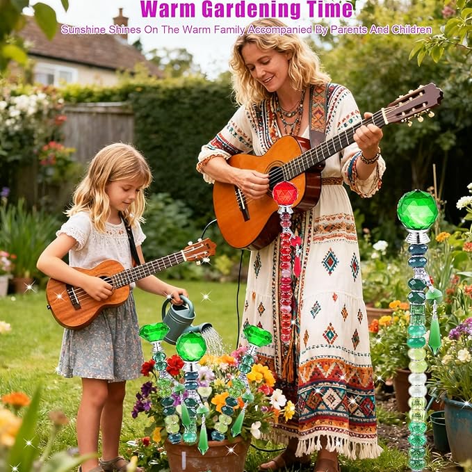121 Pcs DIY Fairy Wand Beaded Garden Stakes Kit, Fairy Wands Garden Kit Deep Green Large Hole Bead with Pendants Crystal Stopper Top Threaded Rod Beaded Garden Stakes Supplies for Outdoor Decorative