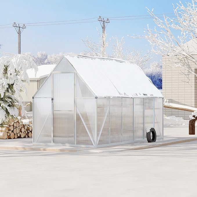 6X11 ft Polycarbonate Greenhouse with Aluminum Frame, Polycarbonate Greenhouse for Outdoors, Greenhouses with Ventilation, Aluminum Large Walk-in Greenhouses for Outside
