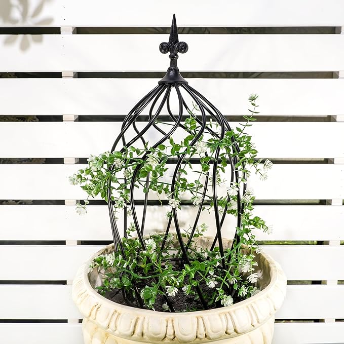23-Inch Metal Obelisk Trellis for Climbing Plants | Sturdy Iron Design, Ideal for Outdoor Roses and Potted Vines | Easy Assembly, Compact Vertical Garden Decor for Indoor & Outdoor Use