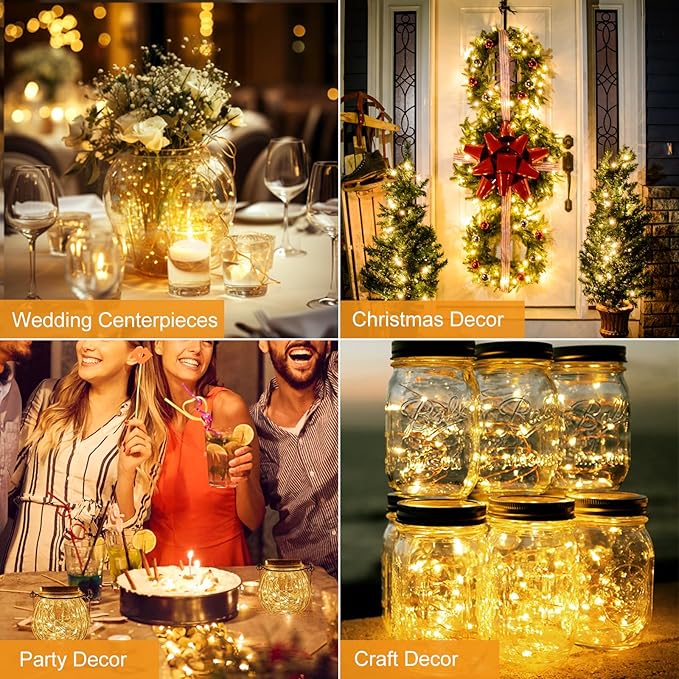 btfarm 24 Pack Fairy Lights Battery Operated [3 Modes], 7ft 20 Led Twinkle Lights String Lights Waterproof Bulk Small Mini Silver Wire for Christmas Mason Jars Wedding Table Centerpiece, Warm White