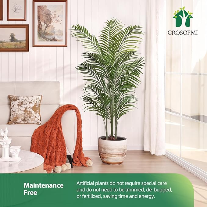 Artificial Areca Palm Plant 5.5Ft Fake Tropical Palm Tree, Perfect Faux Dypsis Lutescens Plants in Pot for Indoor Outdoor House Home Office Garden Modern Decoration Housewarming Gift,2Pcs