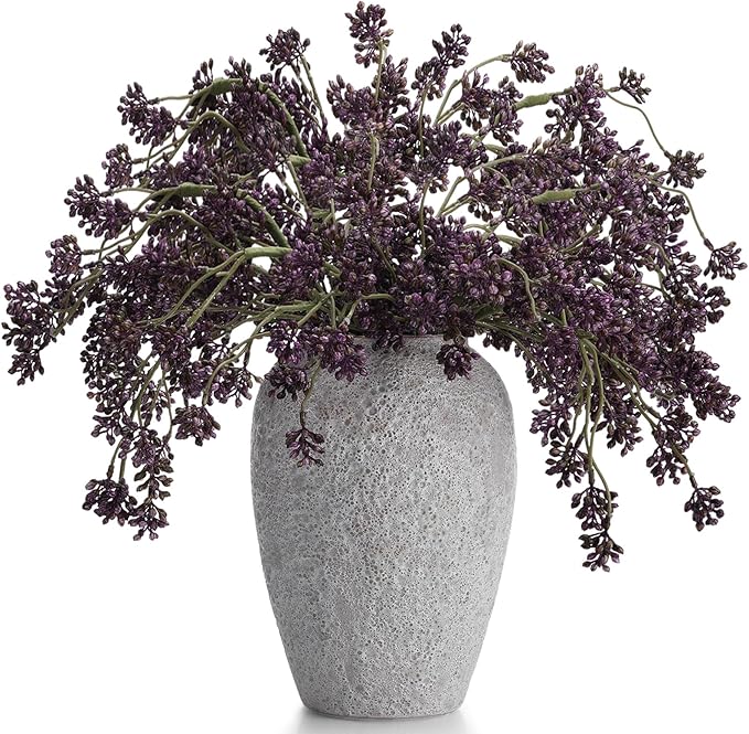 6 Pcs Plum Faux Berry Stems Artificial Dusty Sedum Berry Stems Picks Branches Faux Spray for DIY Holiday Farmhouse Home Mantel Harvest Decorations (32 Inch)