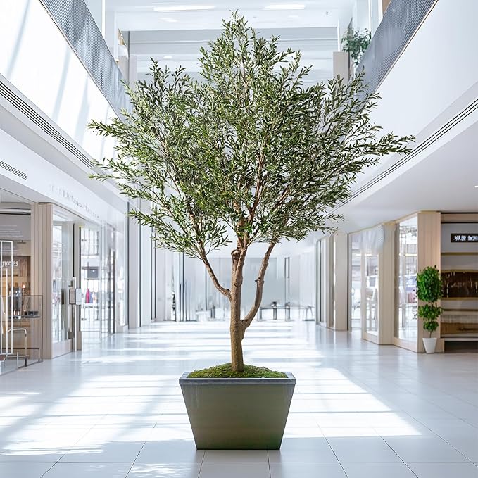 Erimda 11.5FT Artificial Olive Tree Tall Faux Silk Plant Tall Faux Olive Tree with Natural Wood Trunk & Lifelike Fruits Fake Potted Tree or Home Office Decor