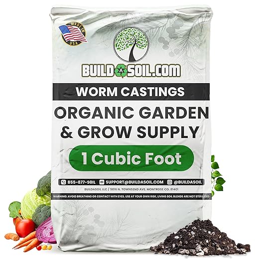 BuildASoil Worm Castings for Gardening - Vermicompost Organic Fertilizer for Lawns - Ensures Larger Plants & More Vegetables - Natural Earthworm Castings for Indoor & Outdoor Plants (1 Cubic Foot/Bag)