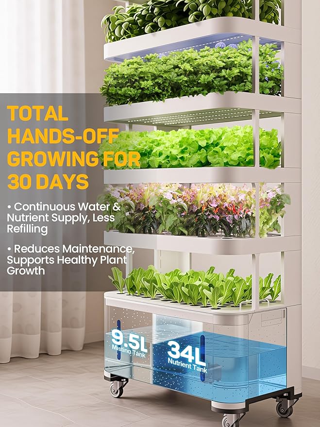 Large Hydroponics Growing System, 148-Pod Vertical Indoor Garden, Hydroponic Tower with Full-Spectrum Grow Lights, Ultra-Quiet Pump, Dual Water Tanks, 30-Day Self-Managed for Home & Commercial