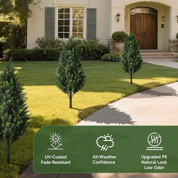 Gladeup 3FT Artificial Cedar Topiary Trees Set of 2 Detachable Planter & Spike,UV Resistant Faux Plants Outdoor and Indoor,Realistic Fake Bushes Pine Tree for Front Porch Decor(Cedar Green)