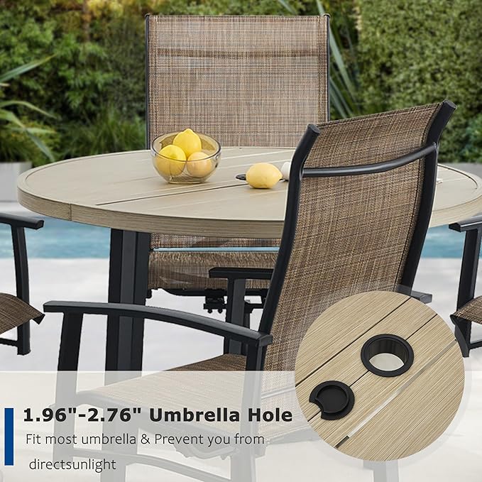 5 Pieces Outdoor Table and Chairs for 4, 42" Honey Oak Round Table with 4 Mocha Swivel Chairs, Patio Set with Swivel Chair, Garden Tables for Outdoor, Patio Dining Set for Lawn Backyard Poolside