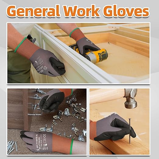 Schwer 6 Pairs Safety Work Gloves Sandy Nitrile Coated LT5626, Max Abrasion Resistant Heavy Duty Working Gloves with Grip for Men Women, Touch-Screen, for General Use, Mechanic, Construction, XXL