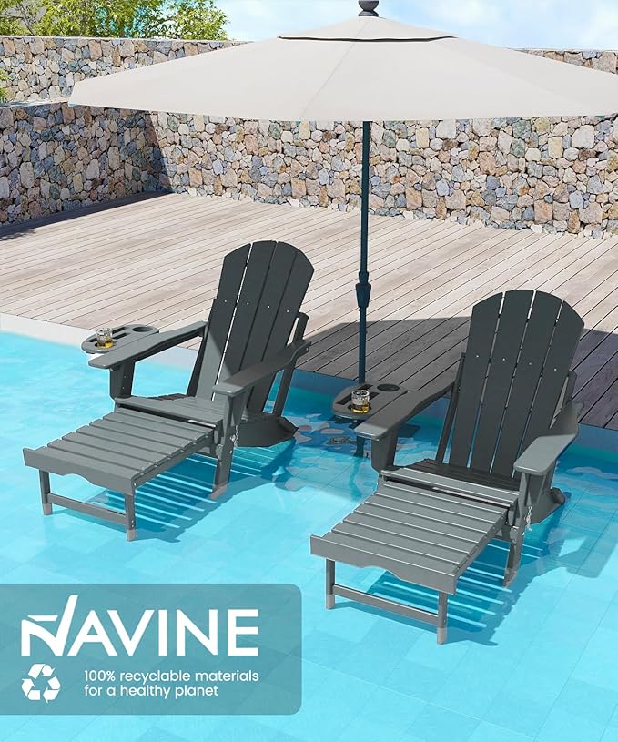 Adjustable Adirondack Chair with Retractable Ottoman Set of 6, HDPE Folding Adirondack Chair with Cup Holder, All Weather Fire Pit Chair for Outdoor.