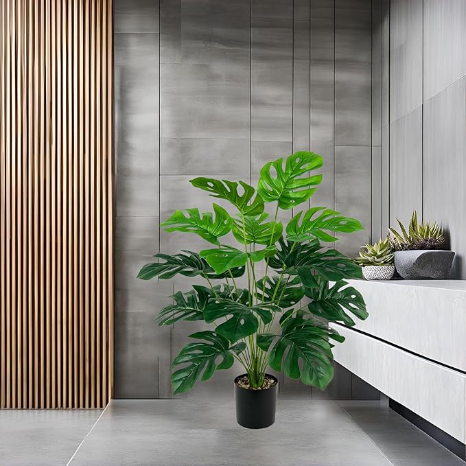 28" Artificial Monstera Faux Plant, Large Tall Indoor/Outdoor Floor Décor