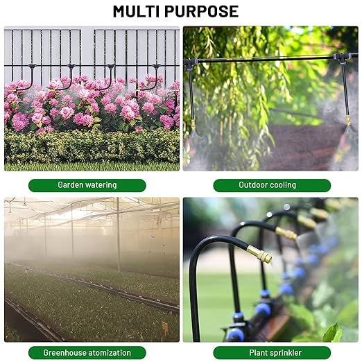 360° Adjustable Drip Irrigation System - 50FT Garden Watering System with 16 Nozzles, Garden Irrigation System, Greenhouse Accessories, Atomizing System for Yard, Lawn, Plants, 5/16 inch Hose