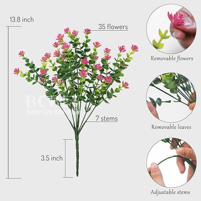 BCBLF Artificial Flowers for Outdoors, 12 Bundles UV Resistant Realistic Faux Plants for Outside Porch Planter, Spring Summer Home Garden Decoration, Pink