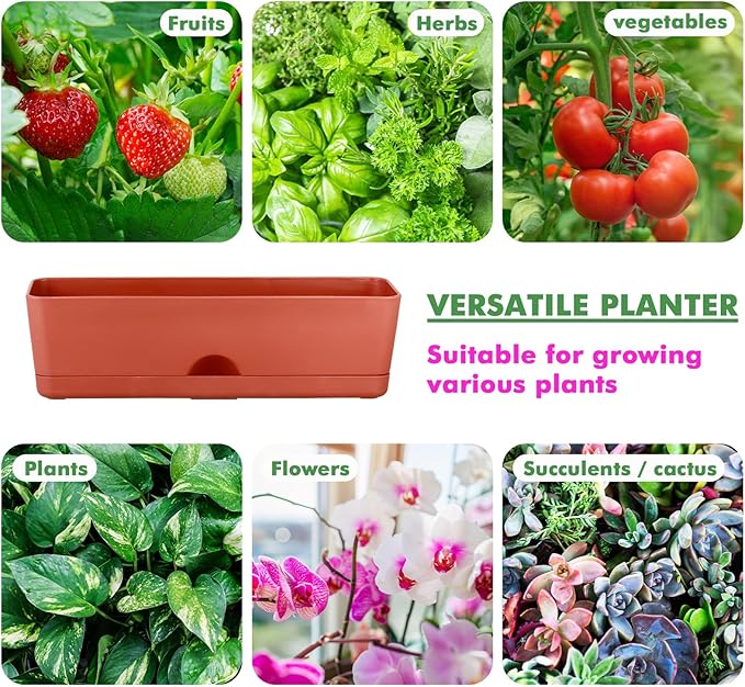 2-Pack Large Window Boxes Planters 16 Inch Rectangle Plant Box Rectangular Plant Pots for Outdoor and Indoor Plants Plastic Windowsill Planters for Herbs Vegetable Flowers Long Window Sill Plant Box
