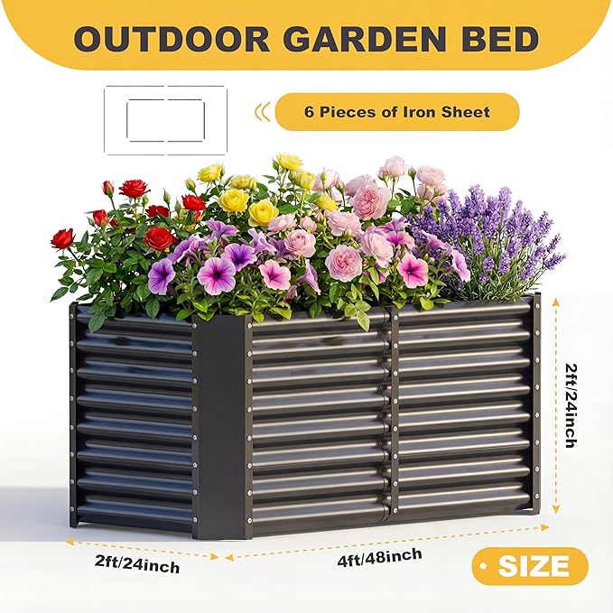 AHEONLAR 3 Pack 4×2×2ft Galvanized Raised Garden Beds, Rectangle Durable Planter Boxes Outdoor for Vegetables, Fruits, Flowers and Plants, Quick Assembly, Grey