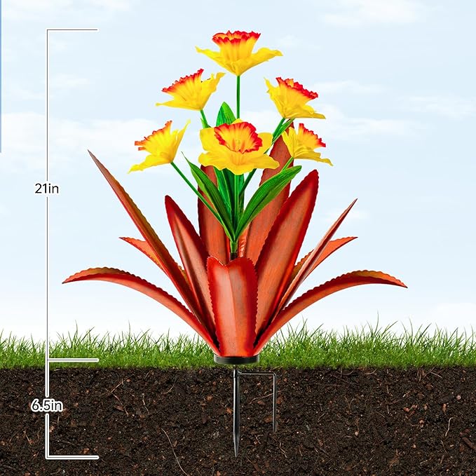 TOMBABY Huge Metal Agave Plants Outdoor Decoration Outdoor Garden Decorated with Flowers Mexican Yard Art Plant Garden Gift (Yellow 2 Pack)