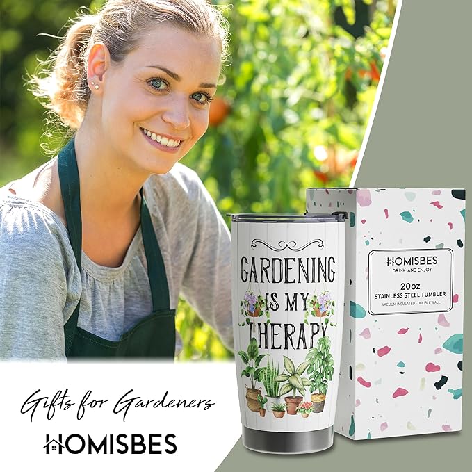HOMISBES Gardening Gifts for Women, Funny Gardener Gifts Travel Mug, Plant Lady Tumblers 20oz