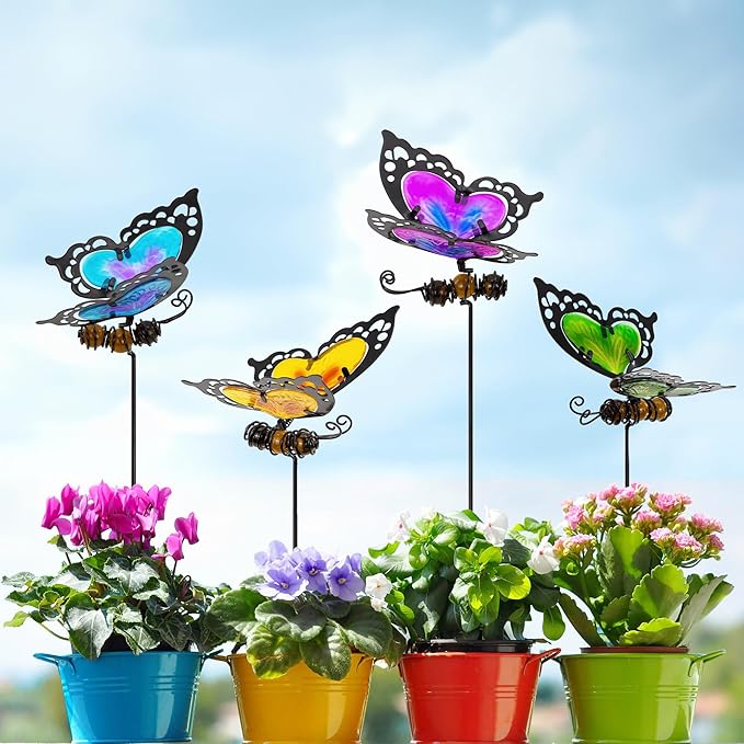 Voumsil Butterfly Garden Stakes,Kit Made of Glass and Metal,Colorful Butterfly Garden Decorations Can Make The Garden Full of Color and Vitality. (Mix)