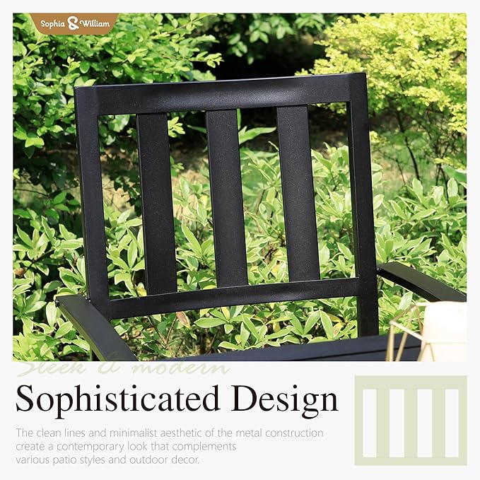 Sophia & William Patio Table and Chairs Set, Outdoor Dining Set for 8, 9 Piece Metal Patio Furniture, 60" Black Square Table(Stripe)