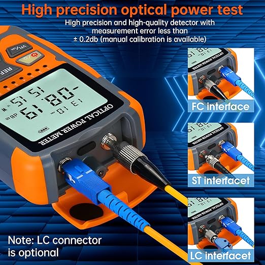 Duogalia 4-in-1 Fiber Optic Tester, Portable Optical Power Meter FC/SC/ST Standard Interface, Built-in 30Km Fiber Fault Detector Network Cable Tester with 1pc FC to LC Adapter