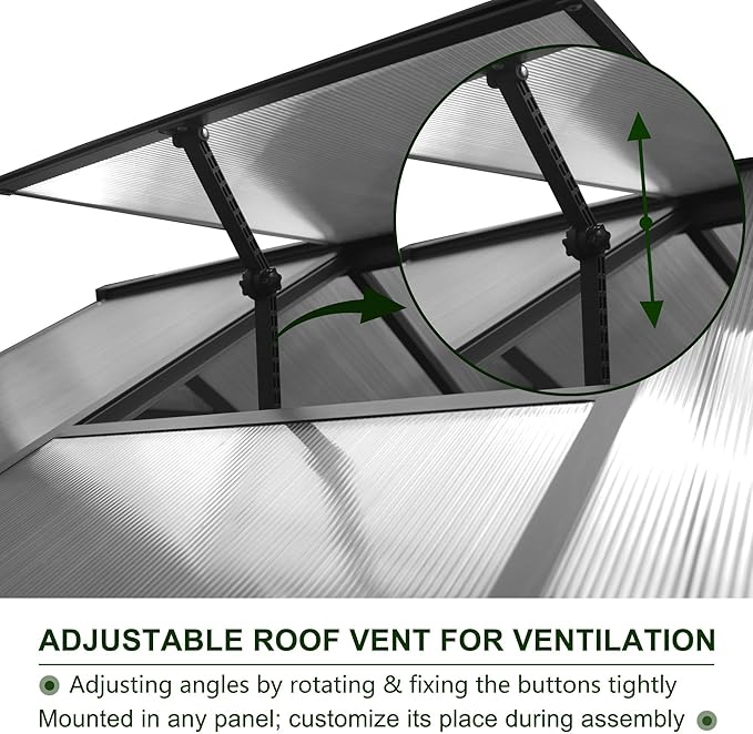 6x8 FT Greenhouse Kit for Outdoor, Polycarbonate Aluminum Walk-in Green House with Lockable Door and Adjustable Roof Vent, Backyard Garden in Winter, Gray