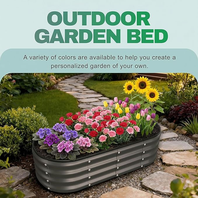 4x2x1 FT Raised Garden Bed, Metal Planter Box Outdoor, Planters for Outdoor Plants, Flower, Vegetables, Herbs (Dark Gray,1PC)