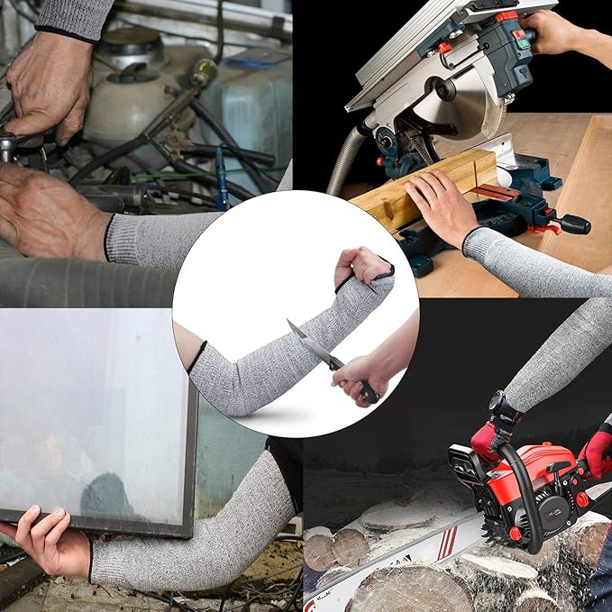 CAWANFLY Protective Arm Sleeves, Level 5 Protection Cut Resistant Sleeves with Thumb Hole (Grey)