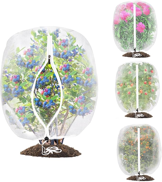 4PCS Fruit Tree Netting with Drawstring and Zipper, 2.62 * 3.28ft Blueberry Bush Netting Cover, Insect Netting for Garden, Garden Fruit Nets Protection from Anti Birds, Bugs
