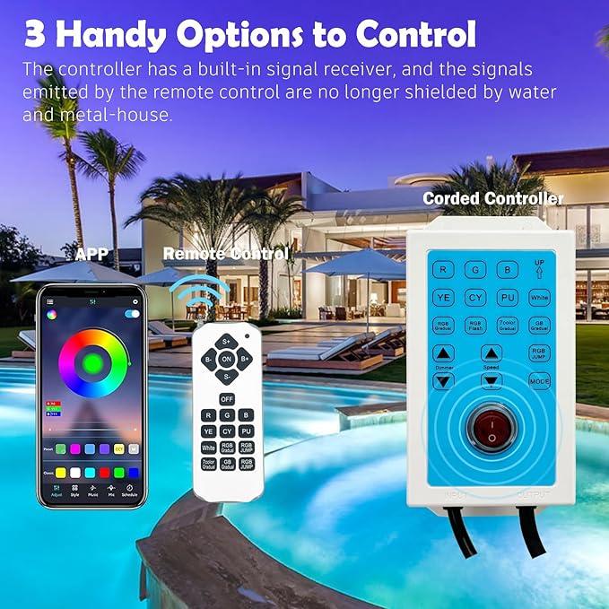 Pool Lights for Inground Pool, 60W 10 Inch LED Inground Pool Light with Controller, Remote and APP Control for Wet Niche, Color Changing Underwater Swimming Pool Lights with 50 Foot Cord
