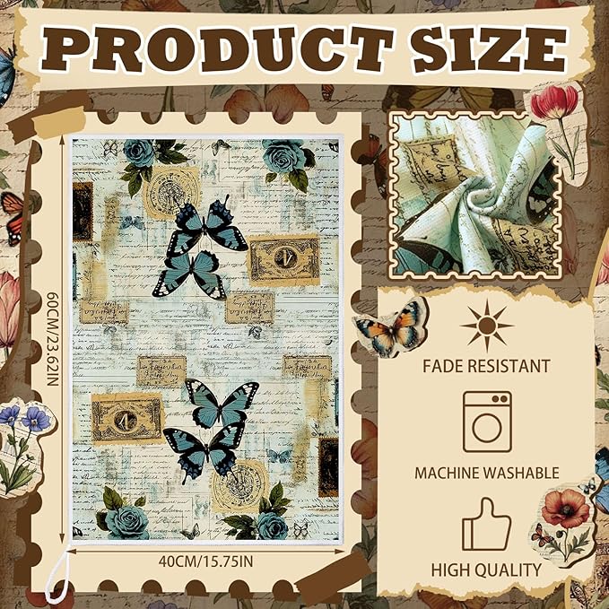 Bencailor 16 Pcs Spring Kitchen Towels Floral Butterfly Hand Dish Towels Vintage Flower Tea Dishcloths for Spring Holiday Kitchen Bathroom Home Decor Gifts, 16 x 24 Inch