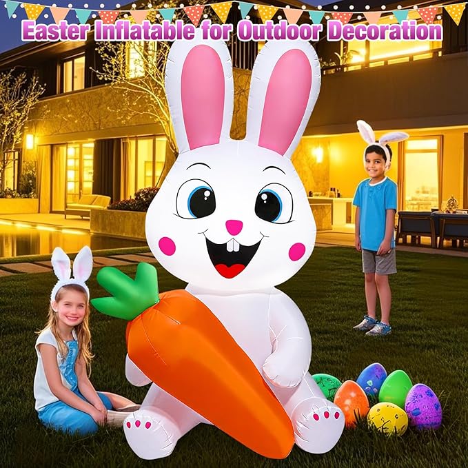 5 Ft Easter Inflatables Easter Decorations, Blow up Easter Bunny with LED Lights Baskets Light up Easter Decor, Easter Decorations for Home Holiday Party Indoor Outdoor Garden Lawn