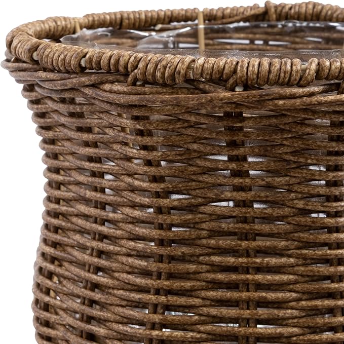 8 Inch Goblet Planter, Woven Rattan Look Resin Flower Pot with Metal Frame, Brown
