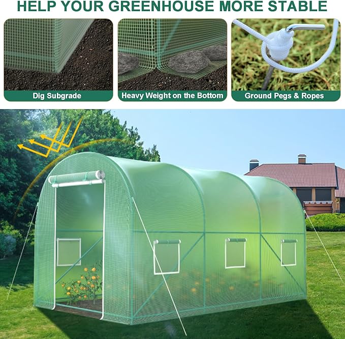 10x7x7 Walk-in Greenhouse with Watering System, Heavy Duty Green House for Outdoors, Portable Green Houses for Outside, Winter Hot House with Metal Frame & Roll-up Zipper Door Screen Windows