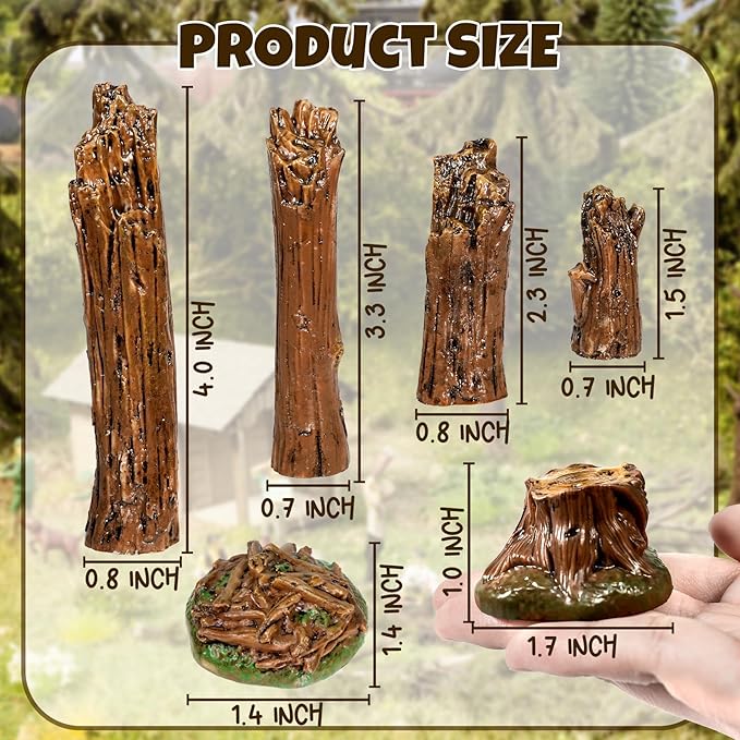 Warmtree Artificial Tree Stump Mini Garden Figurines Stumps Ornaments Miniature Stone Rock Statue for Micro Train Landscape Railway Sand Table, Pack of 6